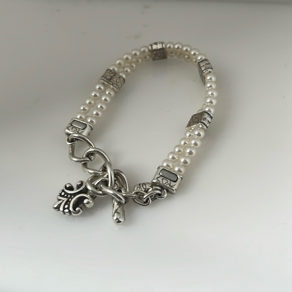 Brighton double row simulated pearl bracelet toggle clasp